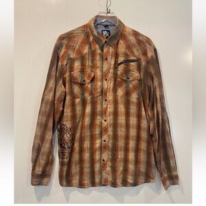 PX Custom Rags Plaid Embroidered‎ Western Pearl Snap Shirt Mens XL (1192)